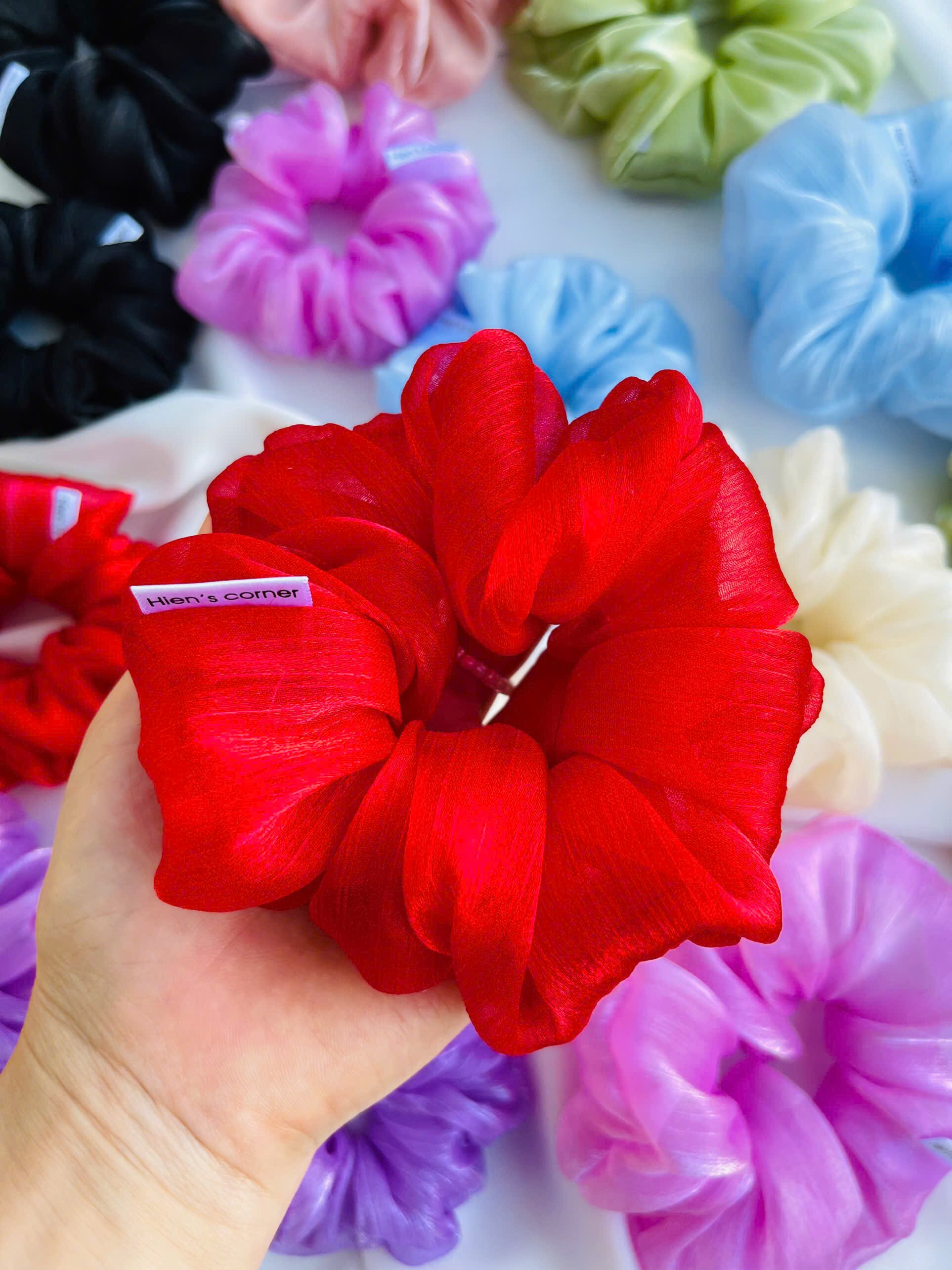 Cột tóc vải Scrunchies Voan tơ gân óng ánh bồng bềnh