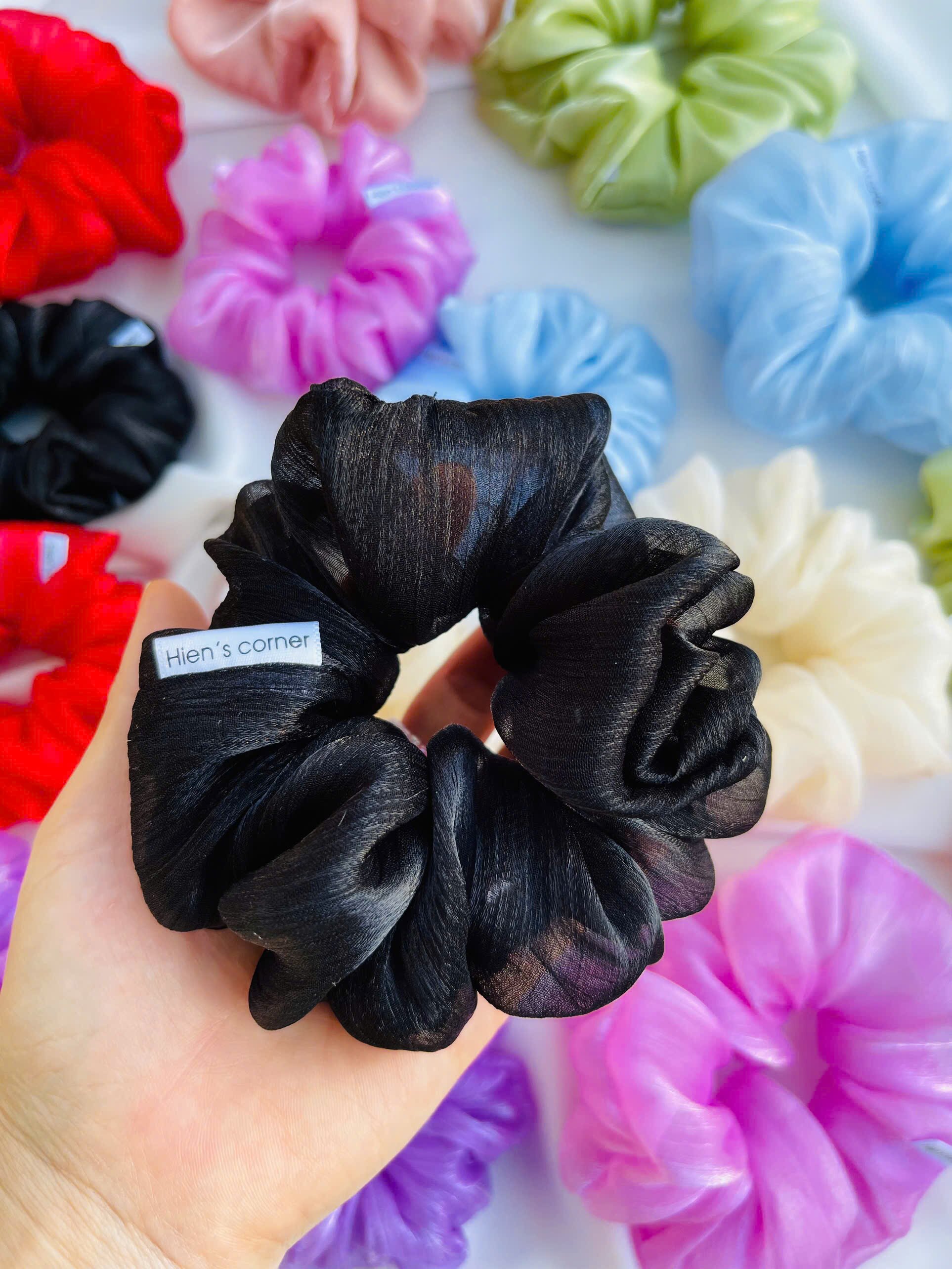 Cột tóc vải Scrunchies Voan tơ gân óng ánh bồng bềnh