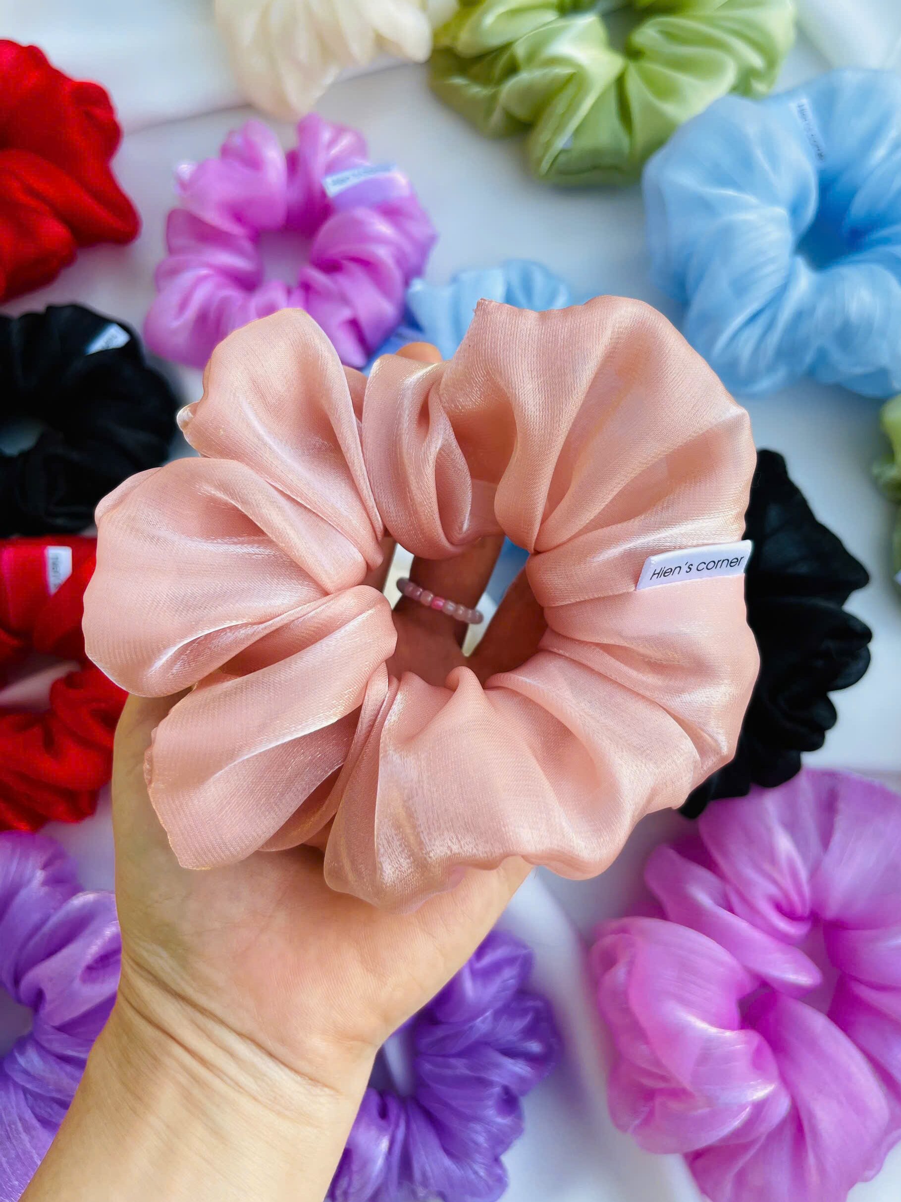 Cột tóc vải Scrunchies Voan tơ organza óng ánh