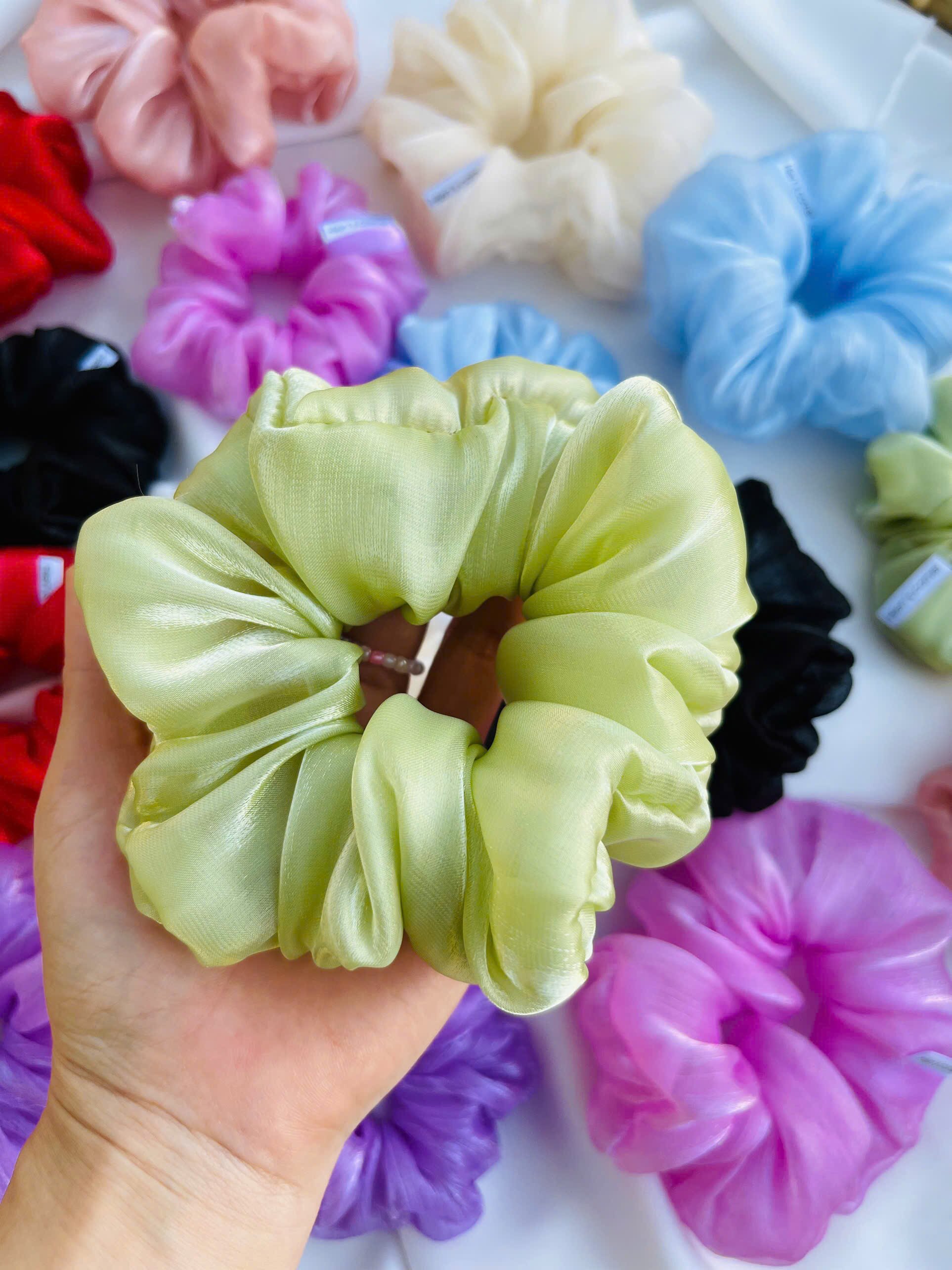 Cột tóc vải Scrunchies Voan tơ organza óng ánh